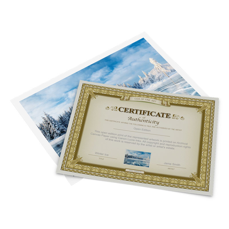 Create a certificate of authenticity for your prints or original works online.