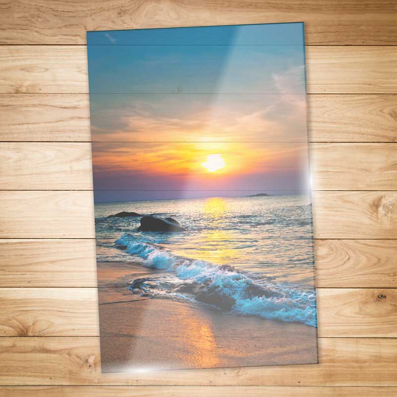 Your artwork or photography is printed directly to the surface of a frosted glass surface making a rare and unique fine art display item.